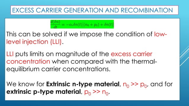 NON-EQUILIBRIUM EXCESS CARRIERS IN SEMICONDUCTORS | PDF | Chemistry ...
