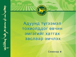 Адуунд түгээмэл
тохиолддог өвчин
эмгэгийг хатгах
заслаар эмчлэх
Семинар 4
 