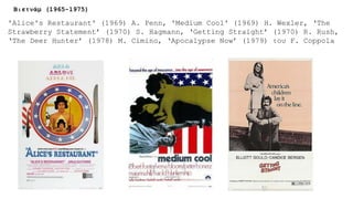'Alice's Restaurant' (1969) A. Penn, 'Medium Cool' (1969) H. Wexler, ‘The
Strawberry Statement’ (1970) S. Hagmann, ‘Getting Straight’ (1970) R. Rush,
‘The Deer Hunter’ (1978) M. Cimino, ‘Apocalypse Now’ (1979) του F. Coppola
Βιετνάμ (1965-1975)
 