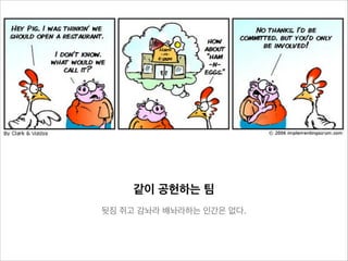 같이 공헌하는 팀
뒷짐 쥐고 감놔라 배놔라하는 인간은 없다.

 