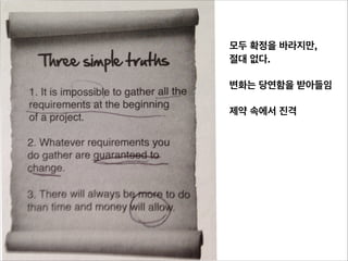 모두 확정을 바라지만,
절대 없다.
!

변화는 당연함을 받아들임
!

제약 속에서 진격

 