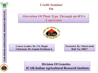 Presented By: Nilesh Joshi
Roll. No: 20827
Course Leader: Dr. V.S. Hegde
Chairman: Dr. Gopala Krishnan S.
Division Of Genetics
ICAR-Indian Agricultural Research Institute
ICAR-INDIANAGRICULTURALRESEARCHINSTITUTE
 