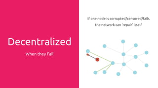 Decentralized
Systems
When they Fail
If one node is corrupted/censored/fails
the network can ‘repair’ itself
 