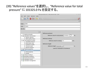 (39) 
“Reference 
values”䜢㑅ᢥ䛧䚸 
“Reference 
value 
for 
total 
pressure” 
䛻 
101325.0 
Pa 
䜢タᐃ䛩䜛䚹 
㻝㻞㻤 
 