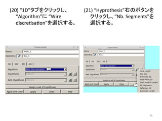 (20) 
“1D”䝍䝤䜢䜽䝸䝑䜽䛧䚸 
“Algorithm”䛻 
“Wire 
discreesaeon”䜢㑅ᢥ䛩䜛䚹 
(21) 
“Hyprothesis”ྑ䛾䝪䝍䞁䜢 
䜽䝸䝑䜽䛧䚸“Nb. 
Segments”䜢 
㑅ᢥ䛩䜛䚹 
㻟㻜 
 