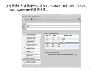 (17) 
タᐃ䛧䛯ቃ⏺᮲௳䛻ᚑ䛳䛶䚸“Nature”㻌䛛䜙Inlet䚸Outlet䚸 
Wall䚸Symmetry䜢㑅ᢥ䛩䜛䚹 
㻡㻢 
 