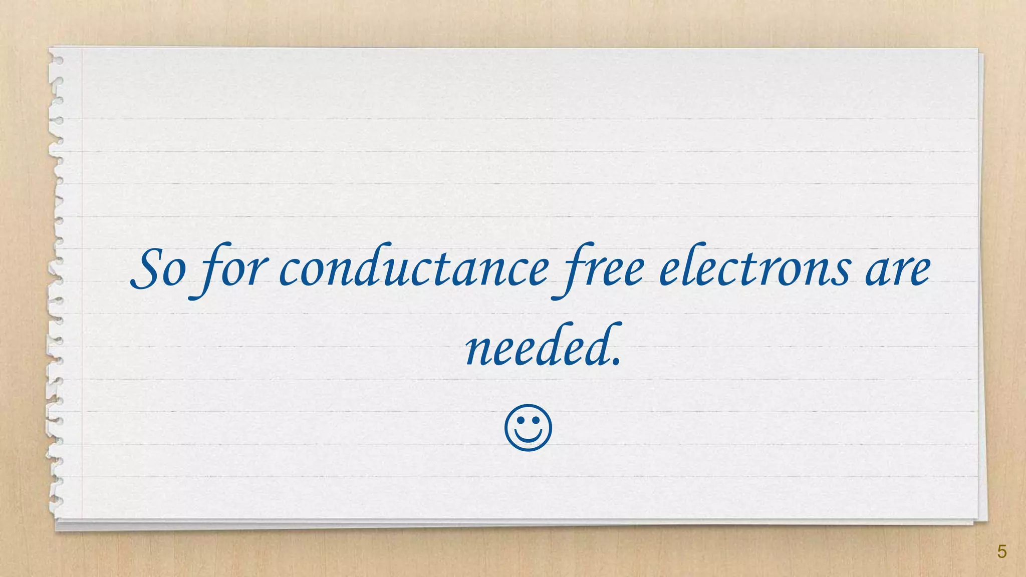 So for conductance free electrons are
needed.

5
 