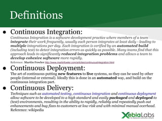Definitions
● Continuous Integration:
Continuous Integration is a software development practice where members of a team
in...