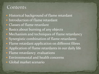 Flame Retardant Finishes in Textile: Mechanism, Chemicals