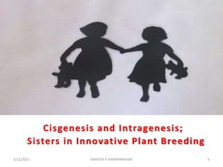 Sisters in Innovative Plant Breeding
Cisgenesis and Intragenesis;
65/22/2015 MAHESH R HAMPANNAVAR
 