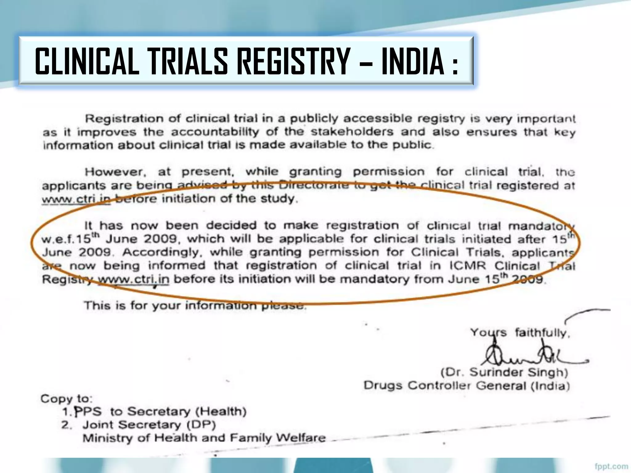 CLINICAL TRIALS REGISTRY – INDIA :
 