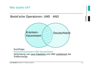 Wie suche ich?


 Boole‘sche Operatoren: UND AND




                            Kranken-         Deutschland
            ...