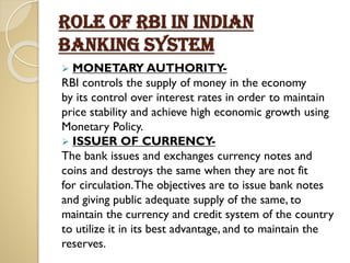 Role of RBI in Indian Banking System | PDF