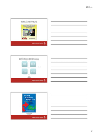13-10-14 
10 
BETALEN MET AFVAL 
4 BUSINESS MODELLEN 
B2B B2C 
C2C C2B 
Horizontaal 
organiseren 
Verticaal 
organiseren 
Nieuwe 
Business 
Modellen 
Niet alles van waarde is weerloos 
Jan Jonker (eds.) 
2e Onderzoek NBMs 
(Juni 2013) 
Working Paper 
Nijmegen School of Management 
Radboud Universiteit Nijmegen – Holland 
I.s.m. Glenn Bijvoets, Patrick Blijleven, 
Maja Dumortier, Dioni Franken, Lotte Hanssen, 
Jara van Helvoort, Martrude Janssen, Sjoerd Janssen, 
Rik Niesink, Marijke Vos en Tim van Vugt. 
 