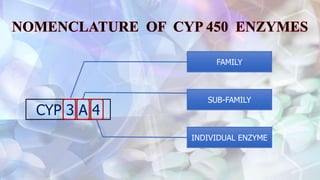 CYP 3 A 4
FAMILY
INDIVIDUAL ENZYME
SUB-FAMILY
 