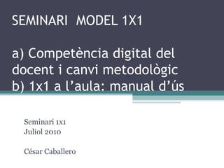 SEMINARI  MODEL 1X1. SESSIÓ 1  Seminari 1x1 Juliol 2010 César Caballero [email_address] ,[object Object],[object Object]