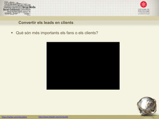 Convertir els leads en clients

            Què són més importants els fans o els clients?




https://twitter.com/nfornellsm   http://www.linkedin.com/in/neusfm
 