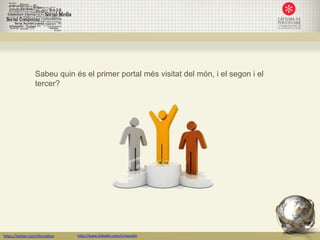 Sabeu quin és el primer portal més visitat del món, i el segon i el
                  tercer?




https://twitter.com/nfornellsm   http://www.linkedin.com/in/neusfm
 