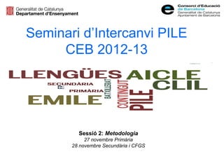 Seminari d’Intercanvi PILE
     CEB 2012-13



                                       Neus Lorenzo


         Sessió 2: Metodologia
            27 novembre Primària
       28 novembre Secundària i CFGS


                                          Neus Lorenzo
 