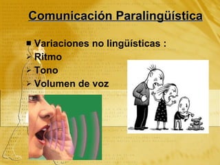 Comunicación Paralingüística Variaciones no lingüísticas : Ritmo Tono Volumen de voz