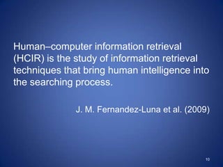 4Algoritmo de MatchingEspaço de DocumentosEspaço de PesquisasSurrogatesSurrogatesTermosPesquisa AAmostraAmostraVectoresPesquisa BEtc.Etc.“A powerful paradigm that has driven IR R&D for half a century .Evaluation metric is effectiveness of the match. (e.g., recall and precision).”G. Marchionini (2006)