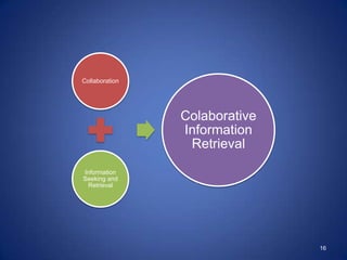 Human–computer information retrieval (HCIR) is the study of information retrieval techniques that bring human intelligence into the searching process.J. M. Fernandez-Lunaet al. (2009)10