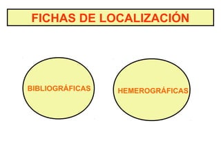 FICHAS DE LOCALIZACIÓN
BIBLIOGRÁFICAS HEMEROGRÁFICAS
 
