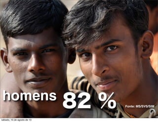homens
82 % Fonte: MS/SVS/SIM
sábado, 10 de agosto de 13
 