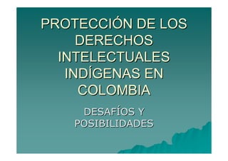 PROTECCIÓN DE LOS
     DERECHOS
  INTELECTUALES
   INDÍGENAS EN
     COLOMBIA
    DESAFÍOS Y
   POSIBILIDADES
 