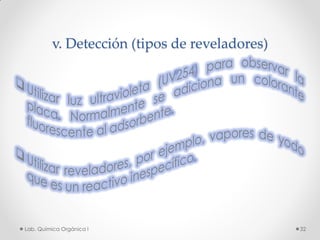 v. Detección (tipos de reveladores)
32Lab. Química Orgánica l
 