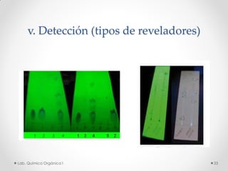 v. Detección (tipos de reveladores)
33Lab. Química Orgánica l
 