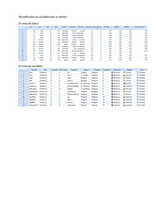 Recodificadas las variables que se pedían:
En vista de datos:
En vista de variables:
 