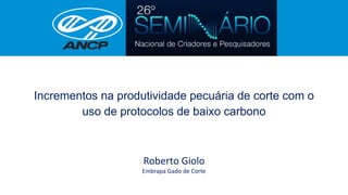 Incrementos na produtividade pecuária de corte com o
uso de protocolos de baixo carbono
Roberto Giolo
Embrapa Gado de Corte
 