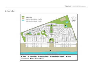 c
f e
d
Area libre para capillas e. Áreaa. playa b. Town Center c. piscina pública d.
esparcimiento f. Plaza Cultural Ruskin
b
a
PARTE II : Análisis del la propuesta
b. Area Libre
AREA VERDE
AREA DE USO PUBLICO - TIERRA
AREA DE USO PUBLICO - AGUA
 