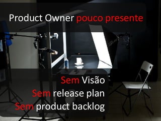 Product Owner  pouco presente Sem  Visão Sem  release plan Sem  product backlog 