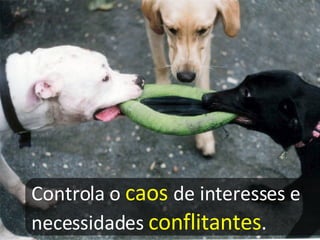 Controla o  caos   de interesses e necessidades  conflitantes . 