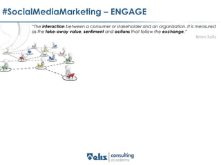 #SocialMediaMarketing – ENGAGE
      “The interaction between a consumer or stakeholder and an organization. It is measure...