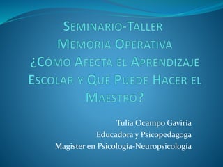 Tulia Ocampo Gaviria 
Educadora y Psicopedagoga 
Magister en Psicología-Neuropsicología 
 