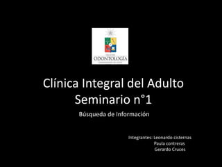 Clínica Integral del Adulto
      Seminario n°1
      Búsqueda de Información


                      Integrantes: Leonardo cisternas
                                   Paula contreras
                                   Gerardo Cruces
 
