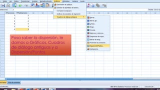 Pasa saber la dispersión, le
damos a Gráficos, Cuadros
de diálogo antiguos y a
Dispersión/Puntos.
 