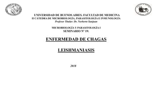 UNIVERSIDAD DE BUENOS AIRES. FACULTAD DE MEDICINA
II CÁTEDRA DE MICROBIOLOGÍA, PARASITOLOGÍA E INMUNOLOGÍA
Profesor Titular: Dr. Norberto Sanjuan
MICROBIOLOGÍA Y PARASITOLOGÍA I
SEMINARIO Nº 19:
ENFERMEDAD DE CHAGAS
LEISHMANIASIS
2018
 