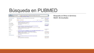 Búsqueda en PUBMED
Búsqueda sin filtros ni términos
MeSH: 36 resultados
 