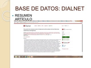 BASE DE DATOS: DIALNET 
 RESUMEN 
ARTÍCULO 
 