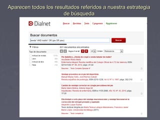 Aparecen todos los resultados referidos a nuestra estrategiaAparecen todos los resultados referidos a nuestra estrategia
de búsquedade búsqueda
 