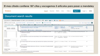 El mas citado contiene 187 citas y escogemos 5 artículos para pasar a mendeley
 