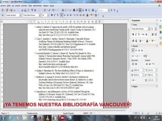 ¡YA TENEMOS NUESTRA BIBLIOGRAFÍA VANCOUVER!
 