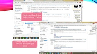 Elegimos sólo artículos
de los últimos 15 años
Le damos a revista para que
filtre las revisiones por
pares
 