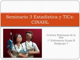 Seminario 3 Estadística y TICs:
           CINAHL

                  Cristina Pedrinazzi de la
                            Hoz
                  1º Enfermería Grupo B
                         Subgrupo 7
 