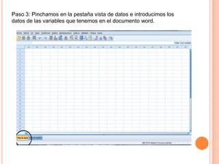 Paso 3: Pinchamos en la pestaña vista de datos e introducimos los
datos de las variables que tenemos en el documento word.
 