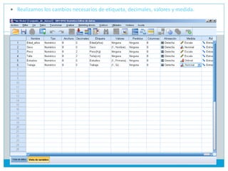  Realizamos los cambios necesarios de etiqueta, decimales, valores y medida.
 